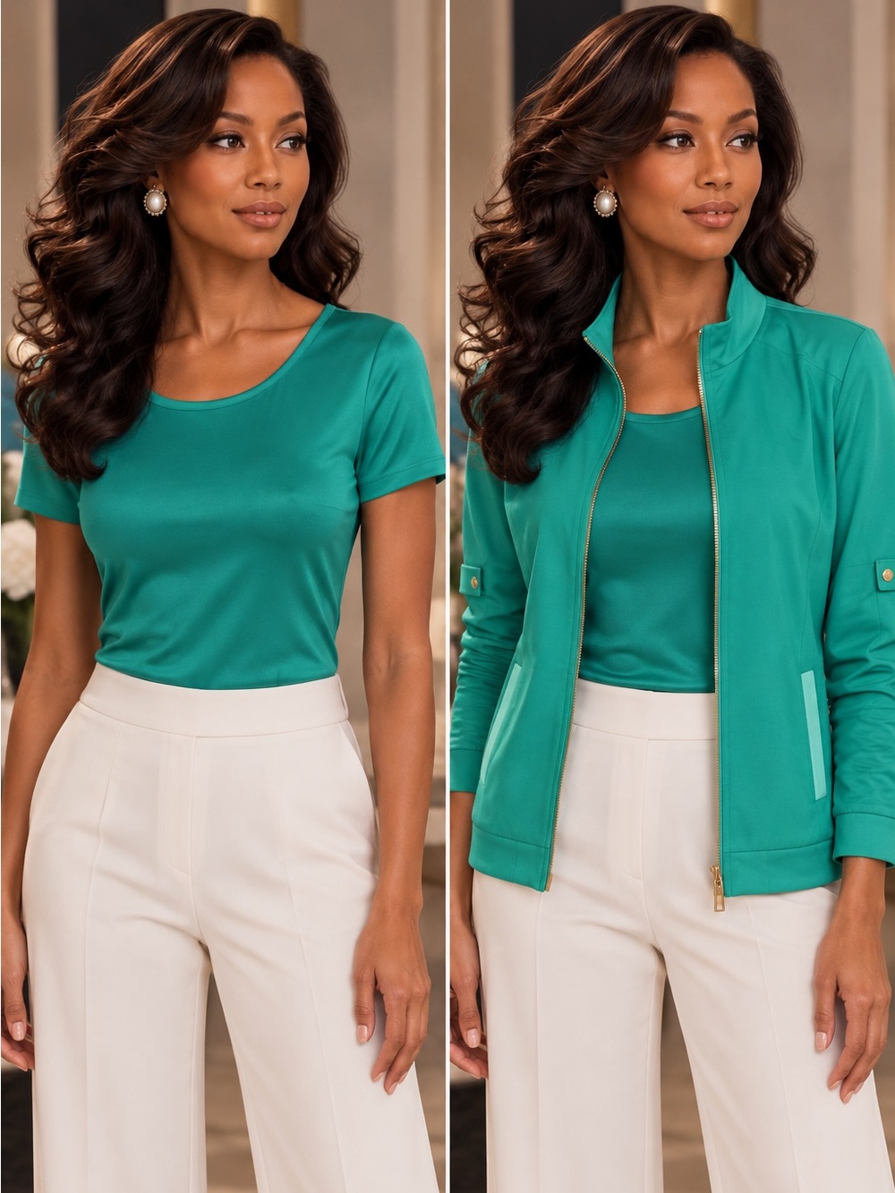 St. John Teal Two-Piece Jacket and shirt Set - Size Small.